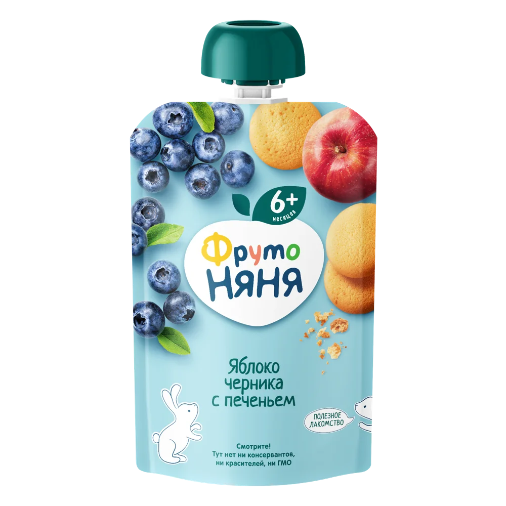 Пюре из яблок и черники с печеньем, 90 г