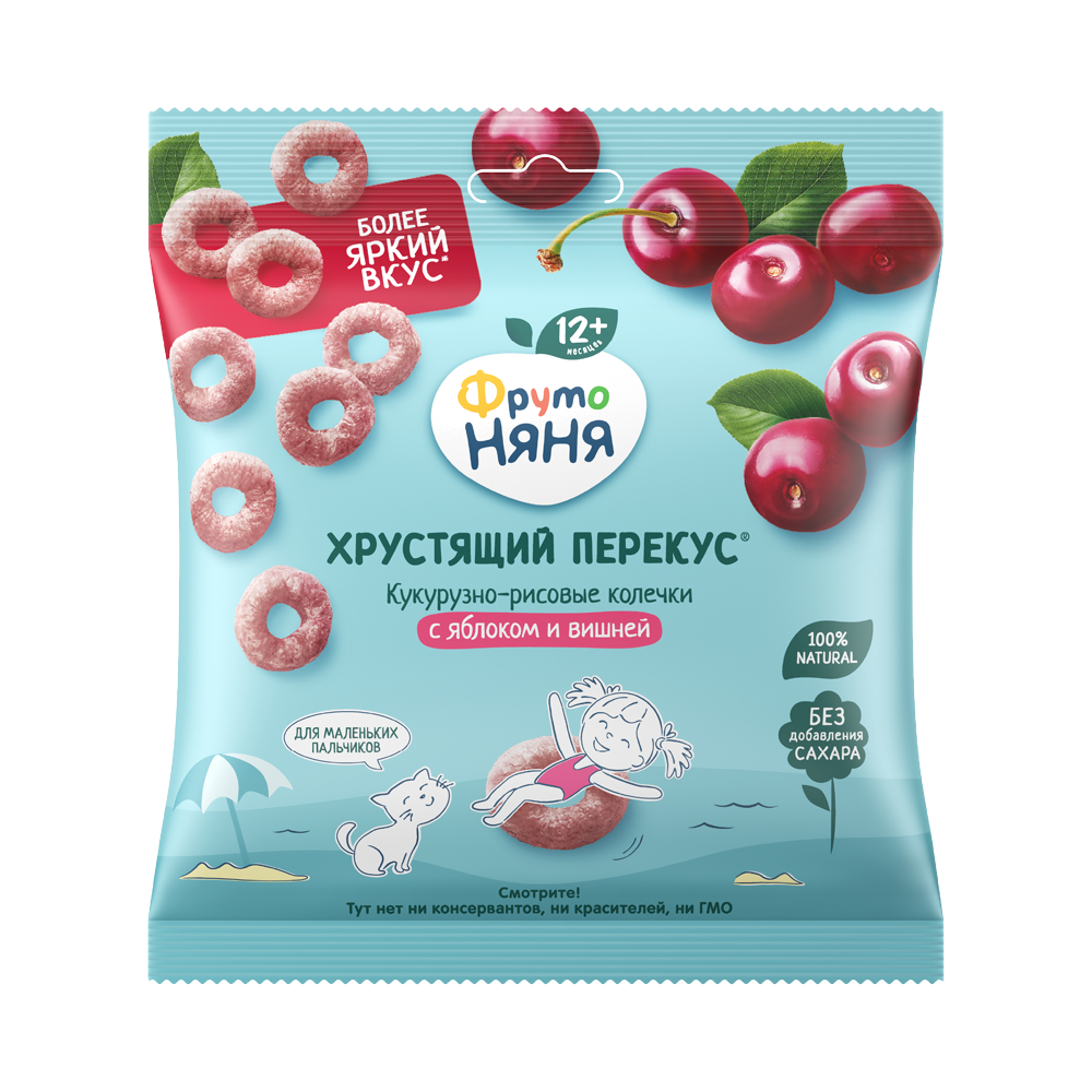 Хрустящий перекус Кукурузно-рисовые колечки с яблоком и вишней