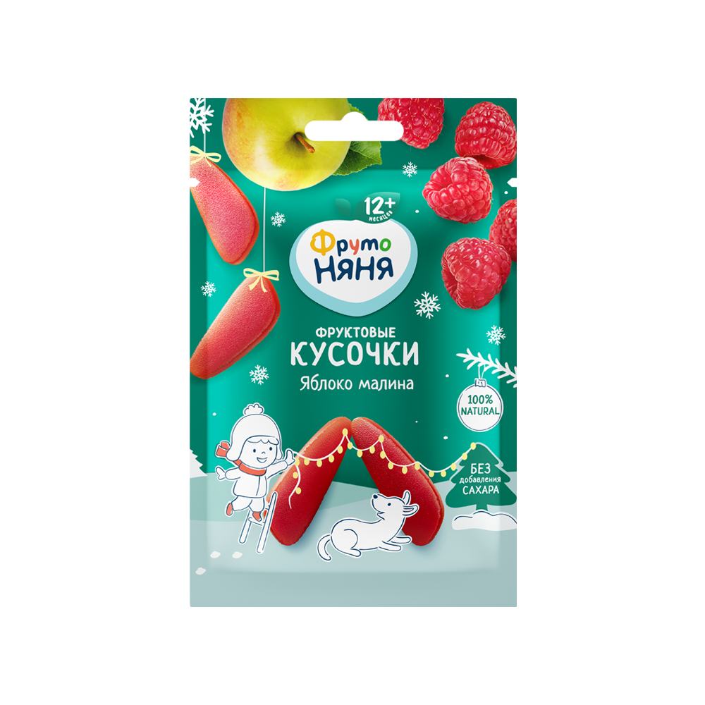 Фруктовые кусочки из яблок и малины