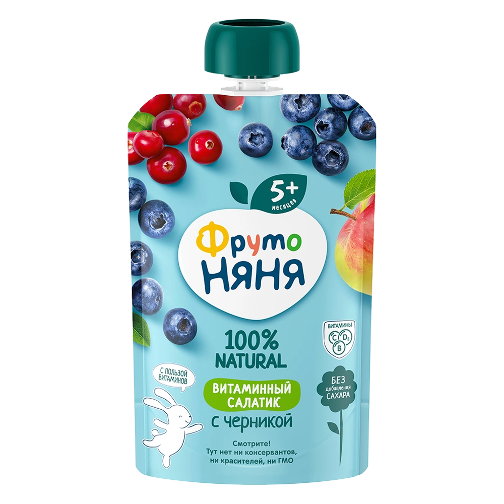 Пюре «Витаминный салатик» с черникой, 90 г
