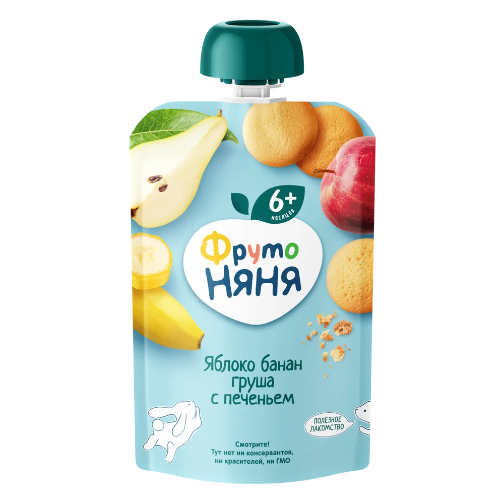 Пюре из яблок, бананов и груш с печеньем, 90 г