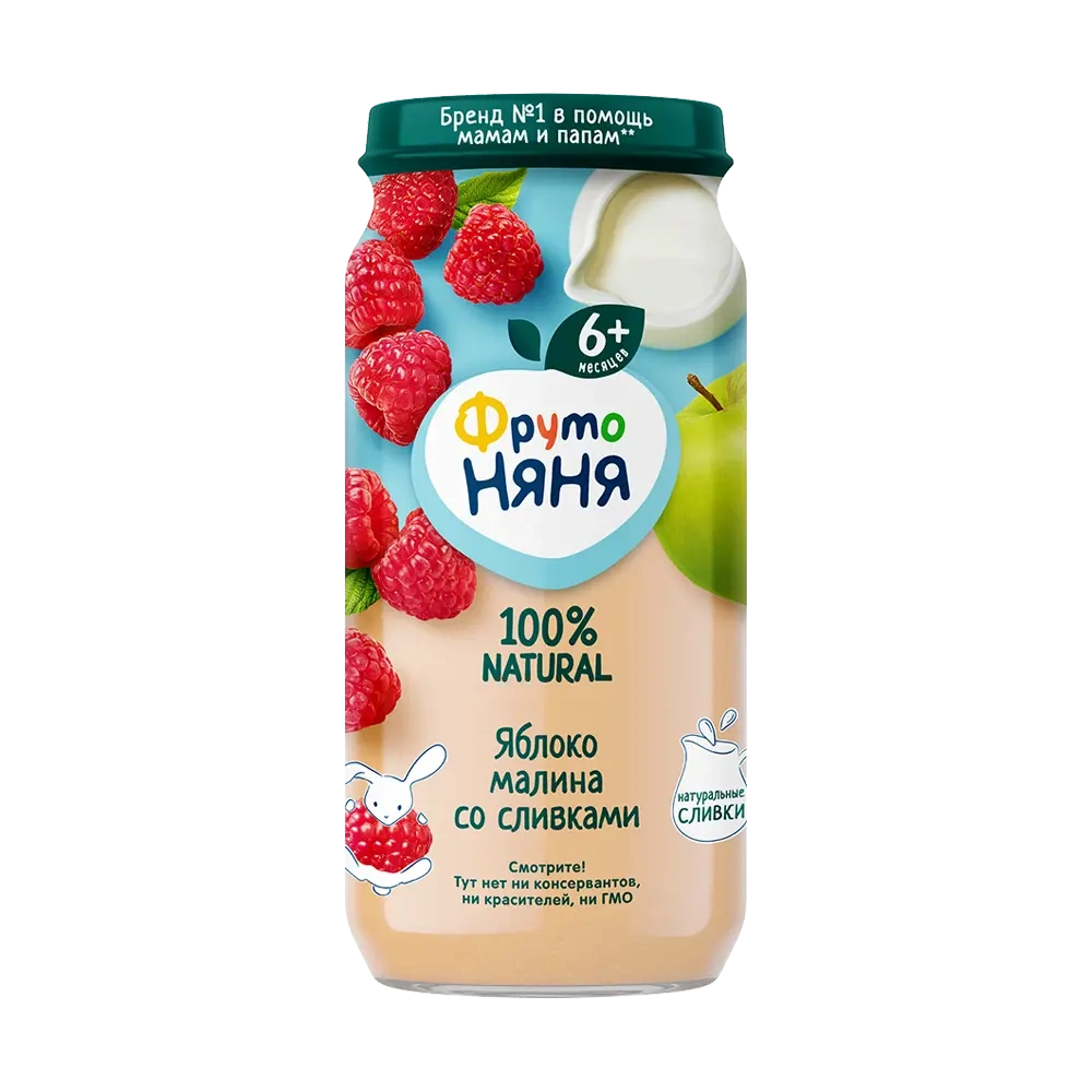 Пюре из яблок и малины со сливками, 250 г