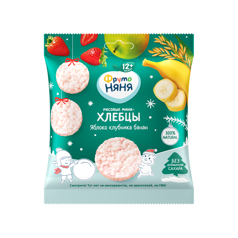 Мини-хлебцы рисовые с яблоком, клубникой, бананом