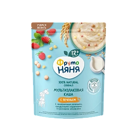 Каша сухая молочная мультизлаковая с земляничным печеньем, кукурузными сердечками и кусочками земляники
